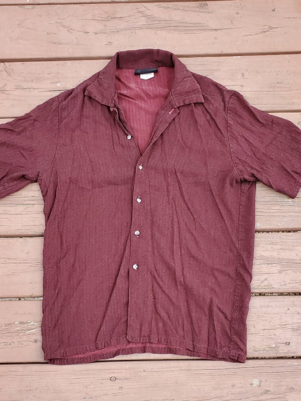 True Vintage Made in the USA - Maroon Rayon Button Up Shirt - Size S